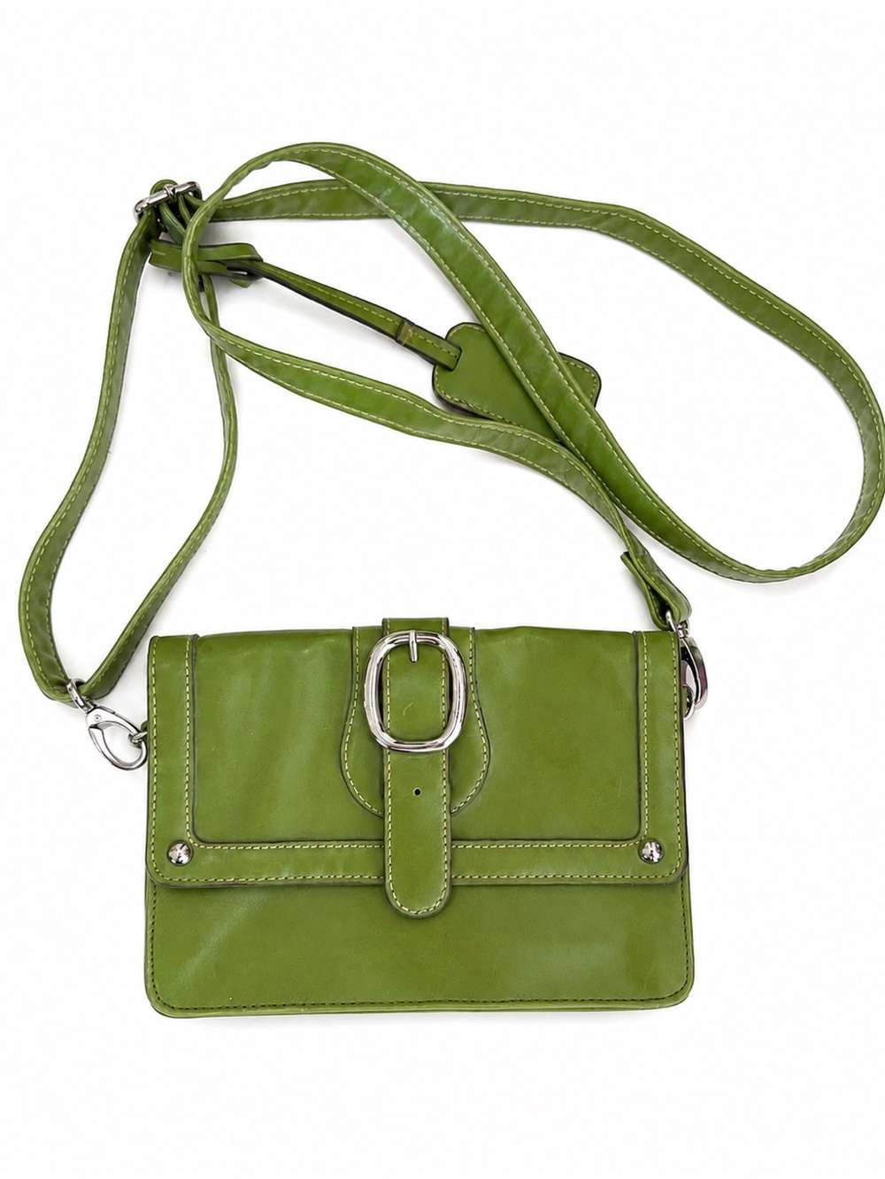 Green Mondani of New York Leather Crossbody Bag with Buckle Detail